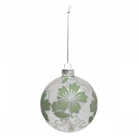 BOULE DE NOEL VERRE 90MM FLEUR PAILL VRT