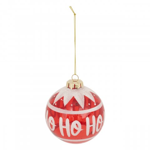 BOULE DE NOEL VERRE 90MM HOHOHO RG/BL