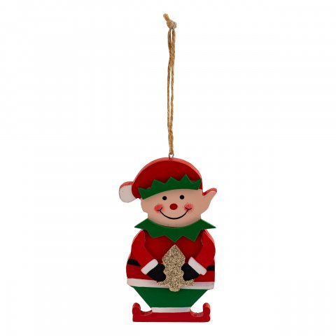 SUJET DE NOEL BOIS LUTIN SAP RG/VRT 12CM
