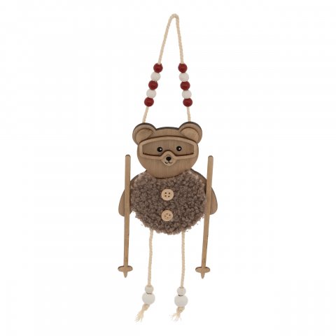 SUJET DE NOEL BOIS OURS BATONS SKI 16CM